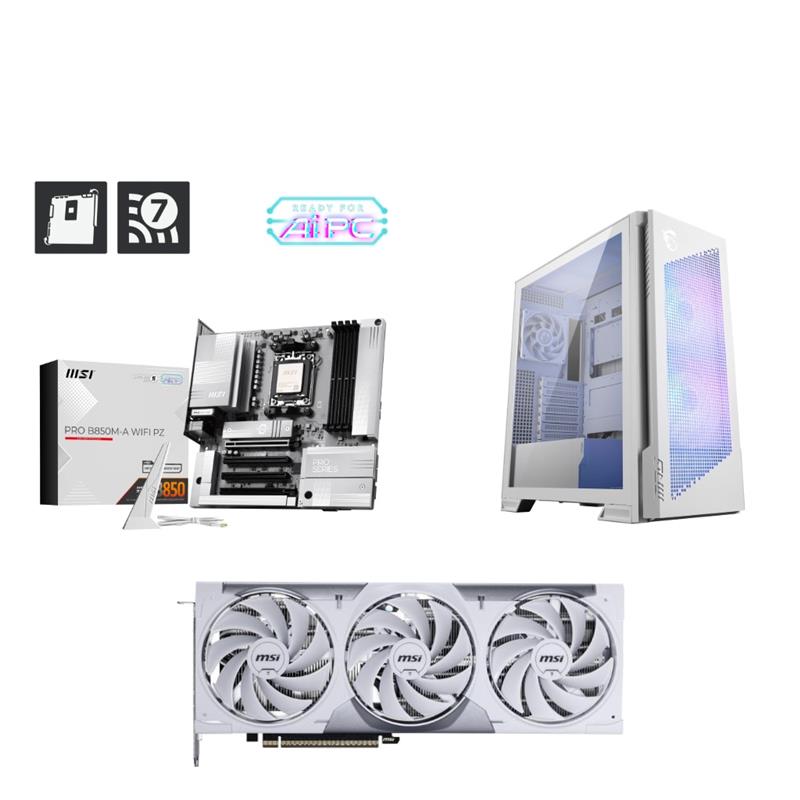 MSI PRO B850M-A WIFI PZ + MSI GeForce RTX 5070 Ti 16G VENTUS 3X PZ + MSI MPG VELOX 300R AIRFLOW PZ WHITE Mid-Tower Case