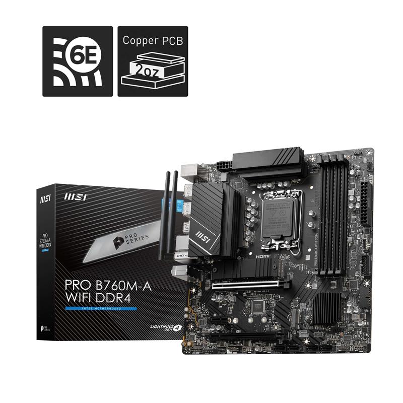 MSI PRO B760M-A WIFI DDR4, Intel mATX LGA 1700 Motherboard