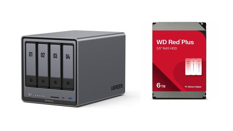 UGREEN DXP4800 Plus 4-Bay NAS (Diskless) with 50% off WD Red Plus 6TB Hard Drive 3.5" Internal SATA (SATA/600) (WD60EFPX)