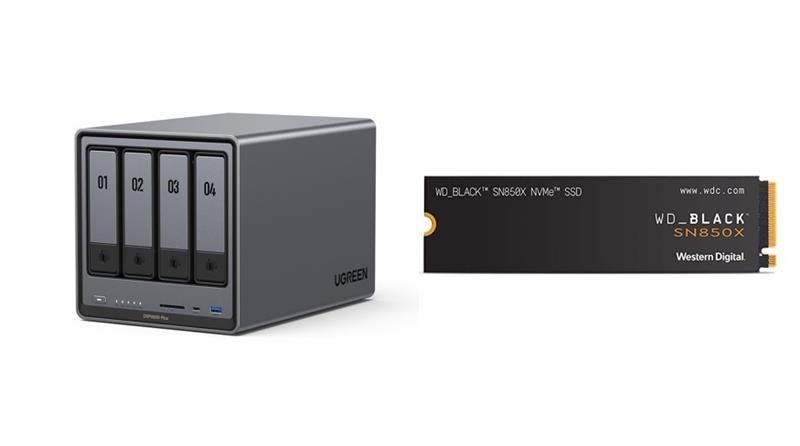 UGREEN DXP4800 Plus 4-Bay NAS (Diskless) with Free WD Black SN850X 1TB PCIe Gen4 NVMe M.2 2280 Read:7,300MB/s, Write:6,300MB/s 