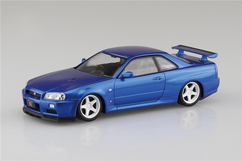 Aoshima 1/32 SNAP KIT #11-SP1 Nissan R34 Skyline GT-R Custom Wheel (Bayside Blue) Model Kit | No Glue Needed | Snap by Hand