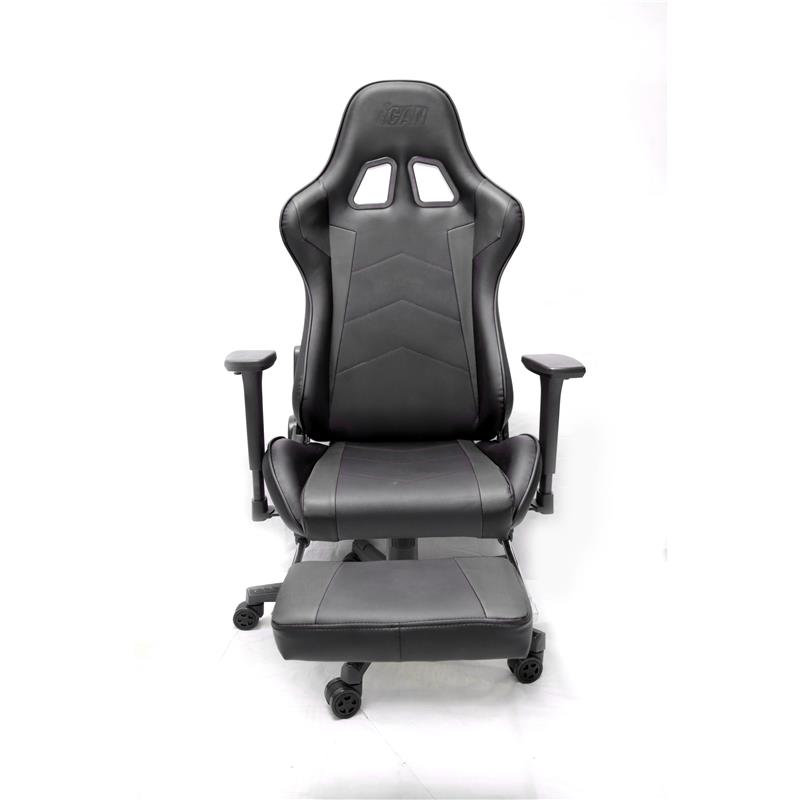 iCAN Racing Gaming Chair, Footrest, PU leather, 3D Armrest, 60mm PU Caster, Black.