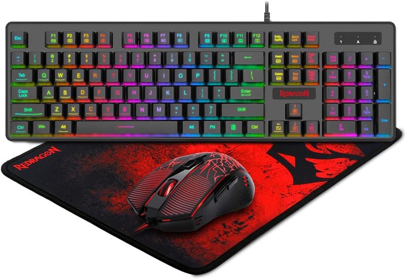 Redragon S107 3-in-1 Combo, 104 Key Gaming Keyboard, Black with Red(Open Box)