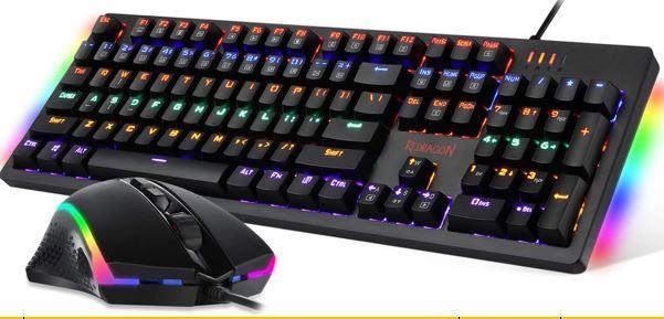 Redragon Gaming Combo - 104 Key Rainbow Mechanical Keyboard - Brown Switch + 4200DPI RGB Gaming Mouse [S117-KN](Open Box)