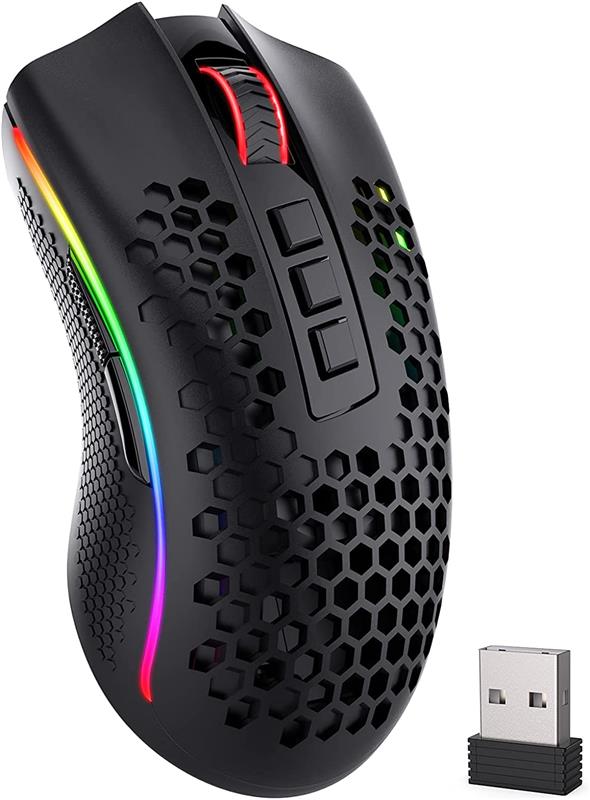 Redragon M808 Storm Pro Wireless Gaming Mouse, RGB Honeycomb Form - 16,000 DPI Optical Sensor - 7 Programmable Buttons - Precis