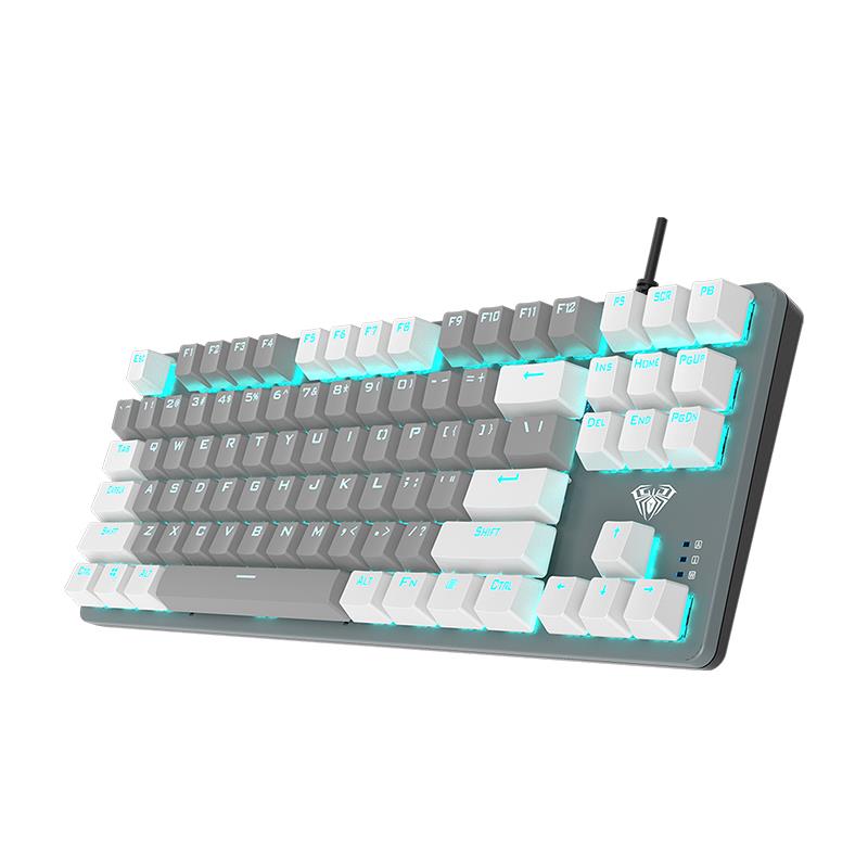 Aula F3287 Wired Mechanical Gaming Keyboard with Blue Switches,White&Grey Mixed Color Keycaps,Programmable Macro Keys