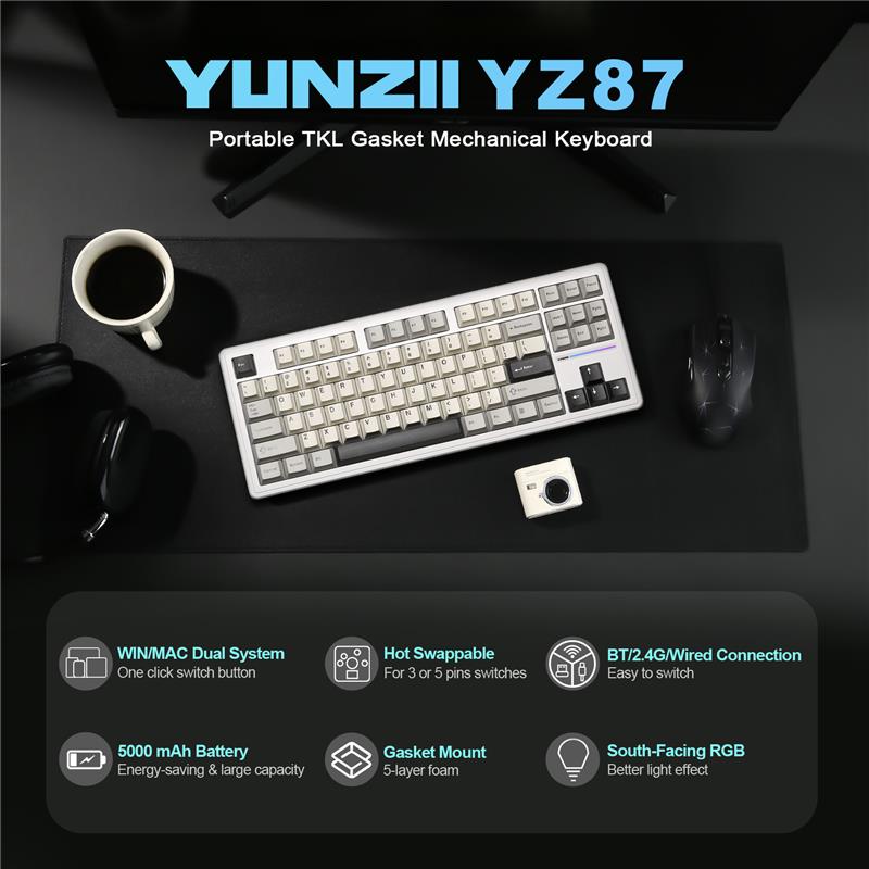 Yunzii YZ87 Tri-Mode 75% Gasket TKL Vintage Mechanical Keyboard