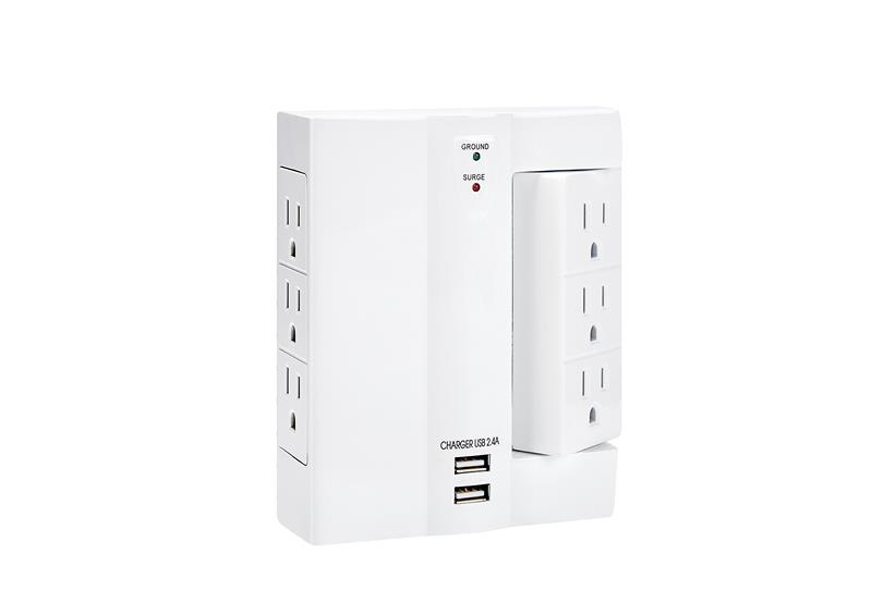 iCAN 6 Outlets 2 USB-A Rotatable Wall Tap Surge Protector