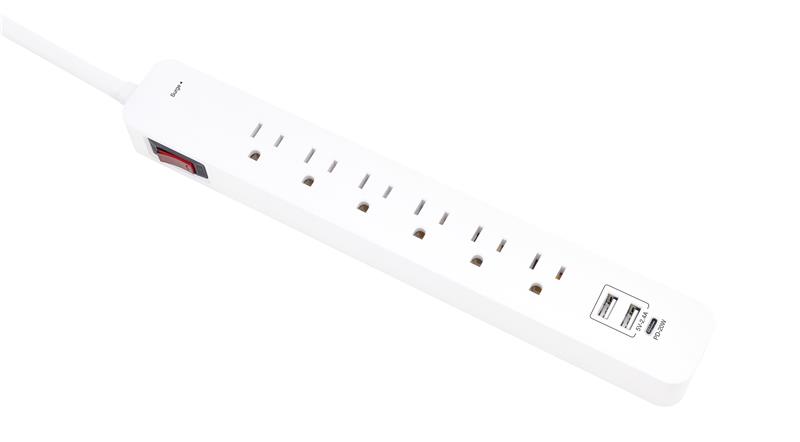 iCAN 6 Outlets Surge Protector with 2 USB-A and 1 USB-C, 3ft Cord(Open Box)