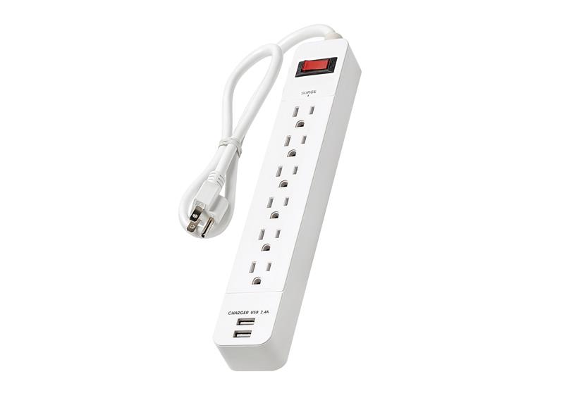 iCAN 6 Outlets 2 USB-A Surge Protector with 6ft Cord