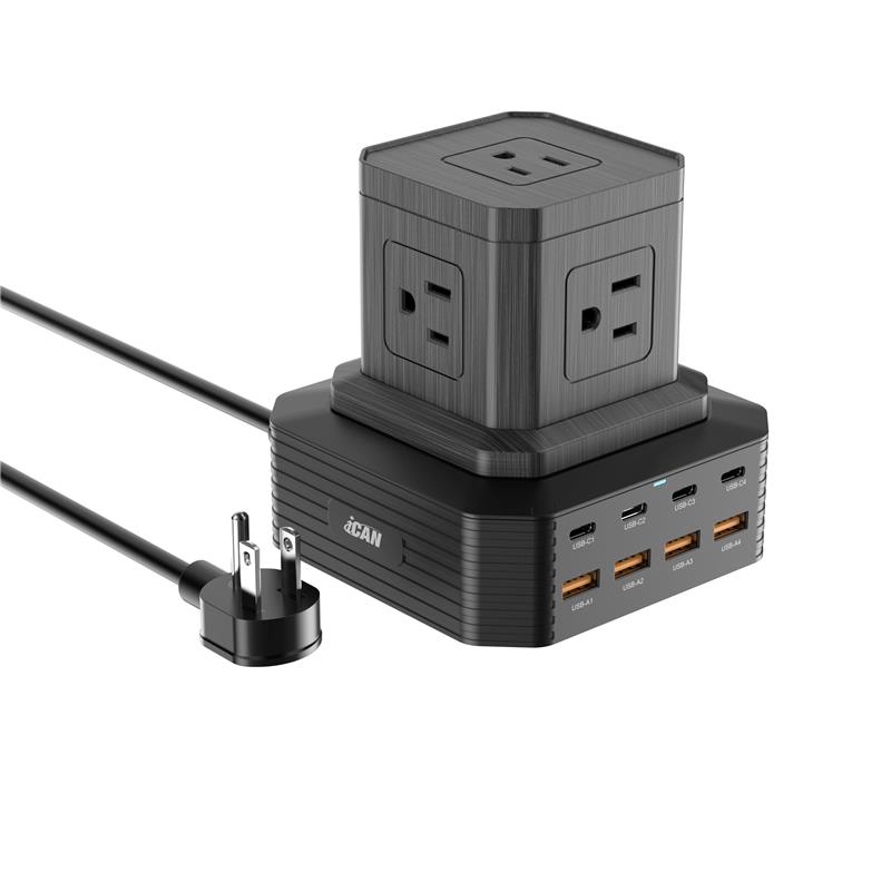 iCAN 5 Outlets 8 USB Ports PD 100W GaN Surge Protector with 6.6ft