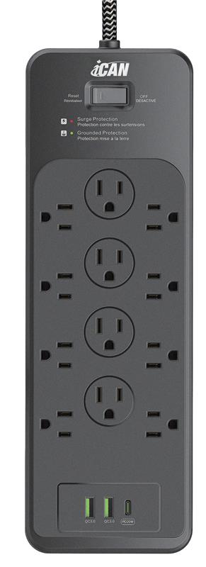 iCAN 12 prises, 2 USB-A et 1 USB-C, cordon de 6 pieds