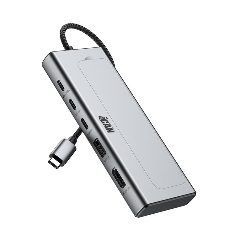 iCAN RSH-D06P USB C M.2 NVMe&SATA SSD Enclosure with 6-in-1 10Gbps HUB Functions(Open Box)