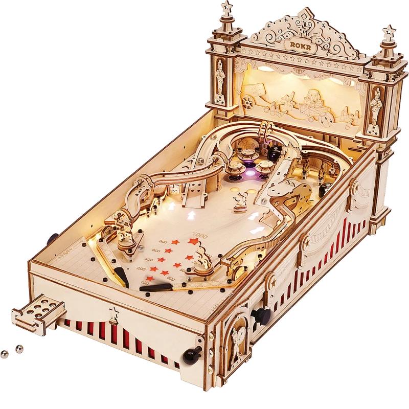 ROKR 3D Wooden Puzzle,3D Pinball Machine,Live Sound and Light Effects