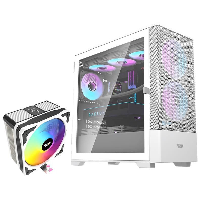 DarkFlash DK415M Mesh mATX PC Case, 2x ARGB Fans Included, White+DarkFlash M400 Black+White Aircooler