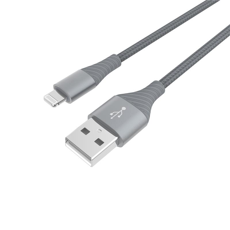 iCAN Premium 4ft USB-A 2.0 to Lightning Cable, Apple MFi, Metal Connector, Braided, Grey