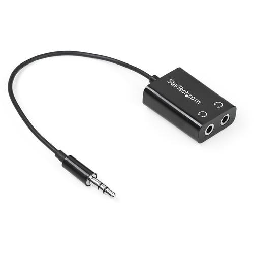 StarTech Black Slim Mini Jack Headphone Splitter Cable Adapter - 3.5mm Audio Mini Stereo Y Splitter - 3.5mm Male to 2x 3.5mm Fe