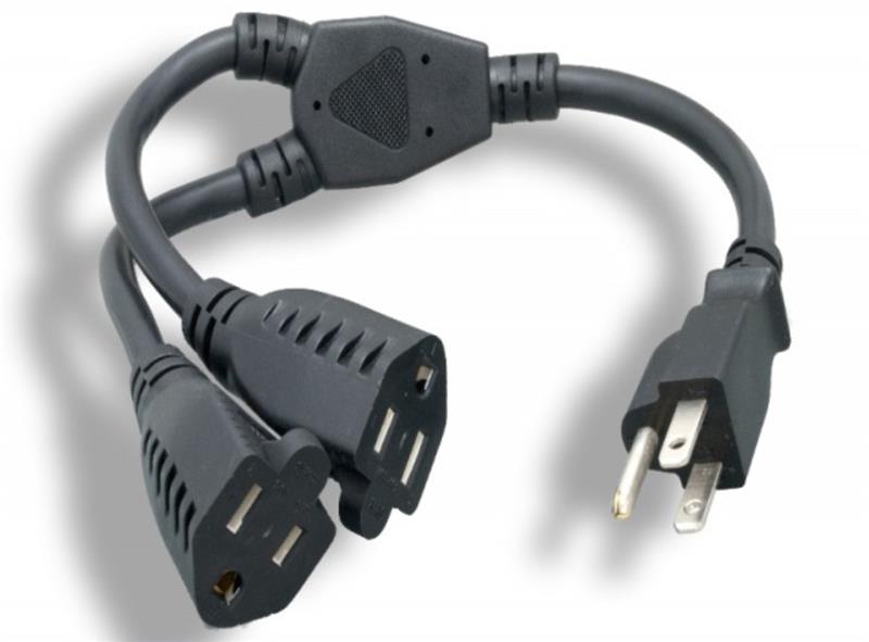 Micro Connectors 14 Inches 1 to 2 Y Power Cord Splitter