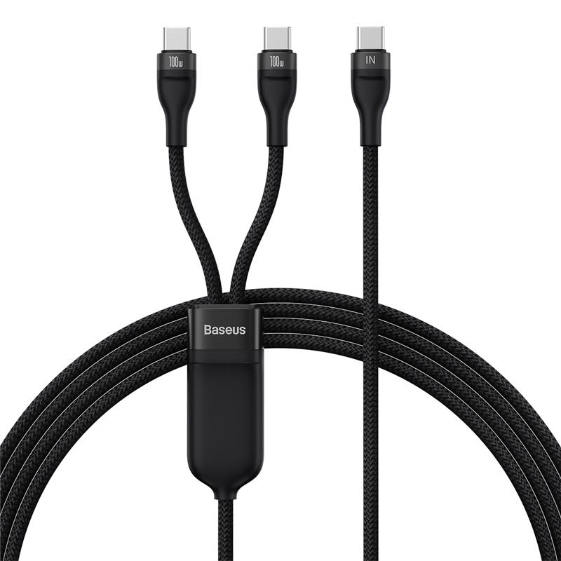 Baseus Flash Series Ⅱ One-for-Two Fast Charging Cable USB Type-C to C+C 100W, 1.5m (5ft), Black(Open Box)