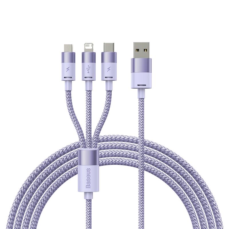 Baseus StarSpeed 1-for-3 Fast Charging Data Cable USB-A to M+L+C 3.5A, 1.2m (4ft), Purple