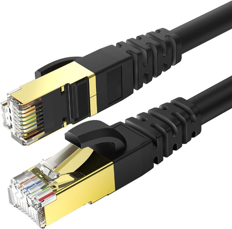 iCAN CAT8 Ethernet Patch Cable, High Speed 40Gbps 2000MHz, Double Shielded S/FTP 26AWG, 7FT, Black