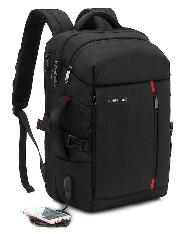 KINGSLONG 15.6" Laptop Backpack with USB Charging Port, Black