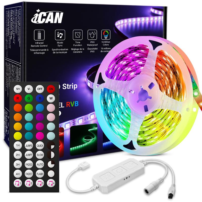 iCAN 9.8FT RGB Strip Light, Remote Control, Music Sync Function