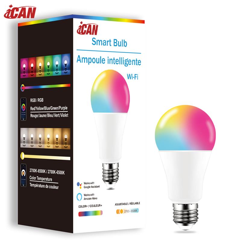 iCAN Smart Light Bulbs, A19 E26 RGBCW Color Changing LED Light Bulb.
