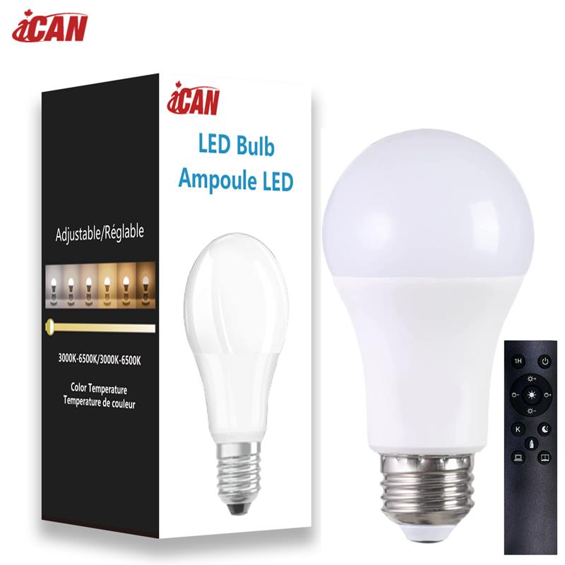 iCAN A19 E26 LED Light Bulbs with Remote, 3000K-6000K Dimmable.