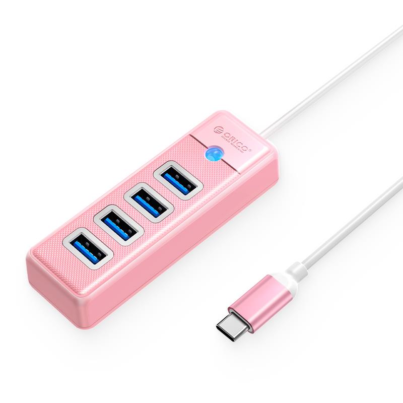 ORICO 4-Port Type-C to USB 3.0 Hub Adapter with 15cm Cable, Pink