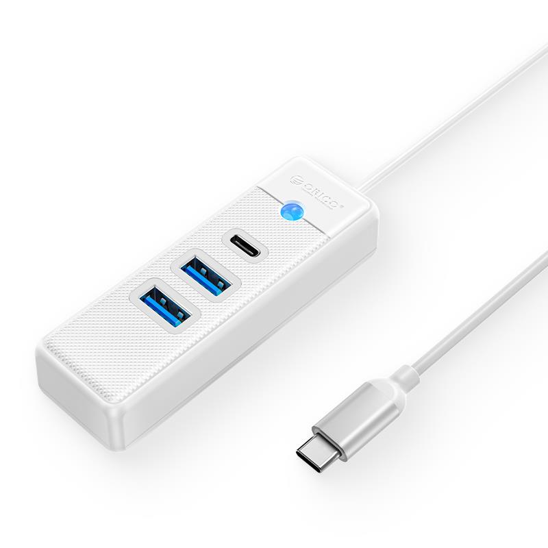 ORICO 3-Port USB-A*2 & Type-C*1 Hub, 15cm Cable, USB-C Input, White