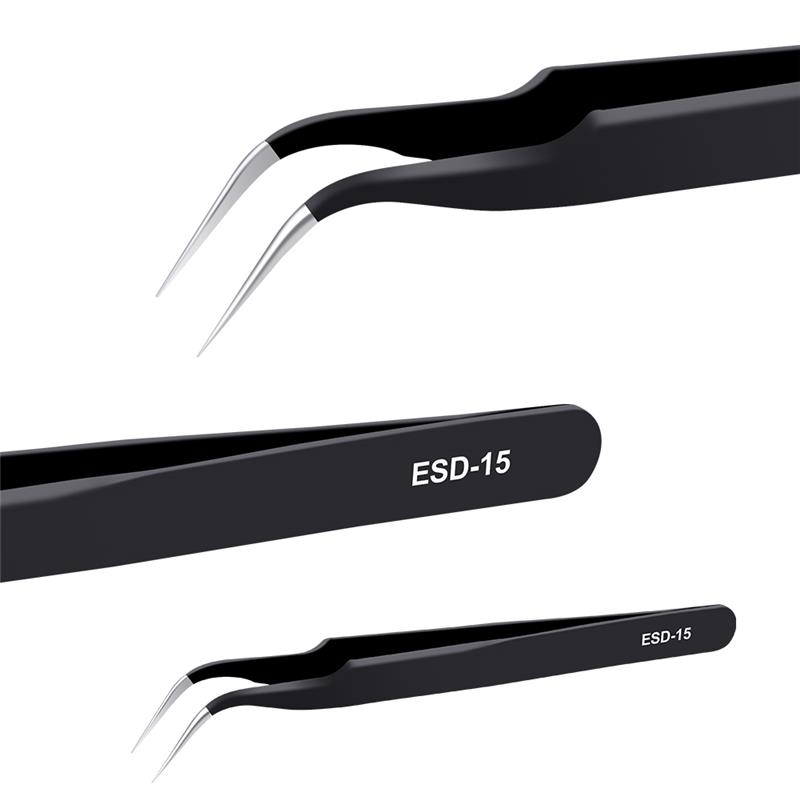 King'sdun ESD-15 Anti Static Precision Magnetic Curved Elbow Steel Tweezers for Repairing Mobile Phone, Computer and Laptop.