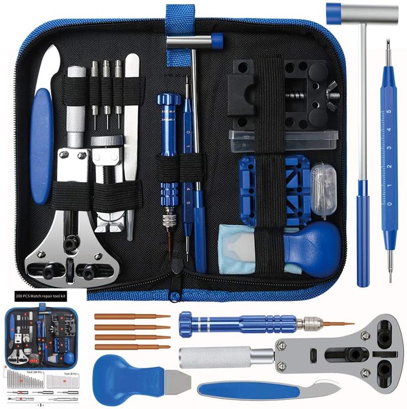 King'sdun KS-870208 Kit d'outils de réparation de montres 208 pièces, noir avec bleu.
