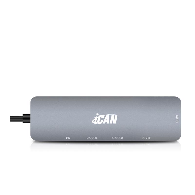Hub adaptateur USB-C iCAN 6 en 1 avec HDMI, alimentation PD 100 W(Open Box)