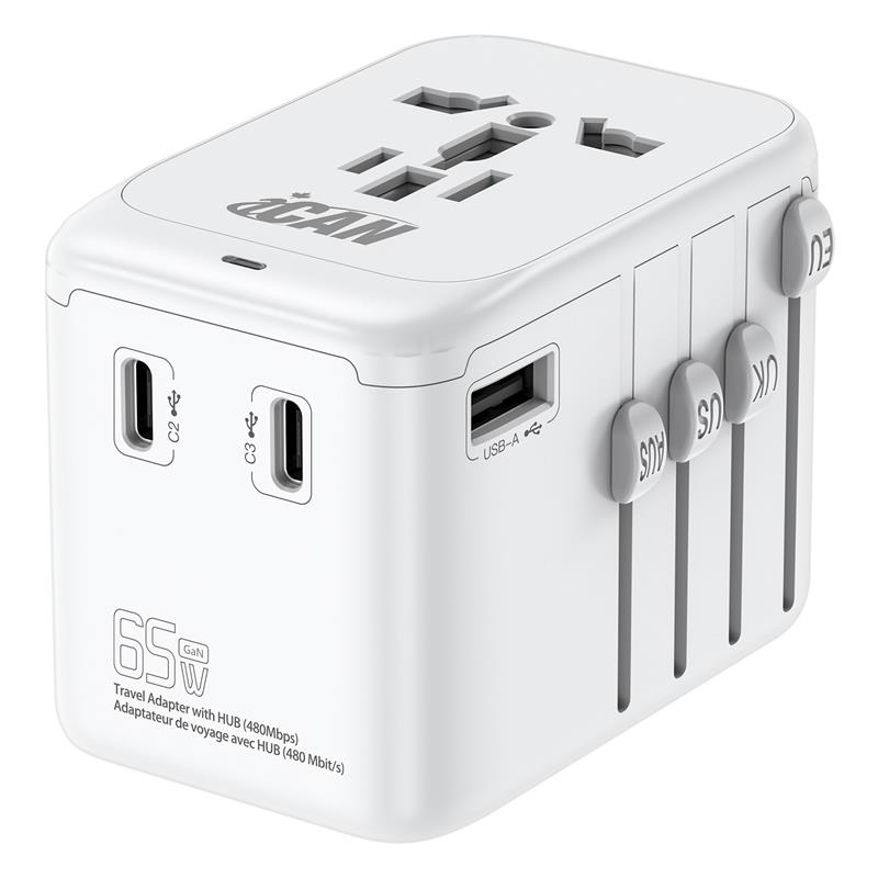 iCAN 65W 4-Port Universal Travel Adapter with 3 USB-C and 1 USB-A(Open Box)