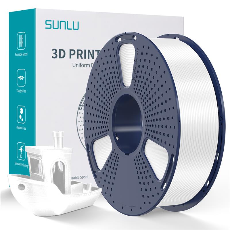 Sunlu 1.75mm, 1kg/spool, Silk PLA+ filament (White)