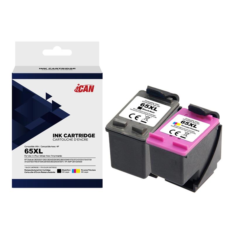 iCan Compatible HP 65XL Black and Tri-color Ink Cartridge