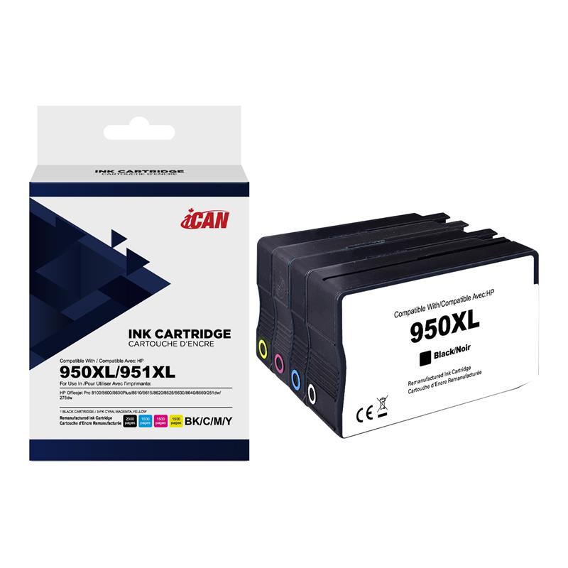 iCan HP 950XL Black and 951XL Tri-color Ink Cartridge (Remanufactured)