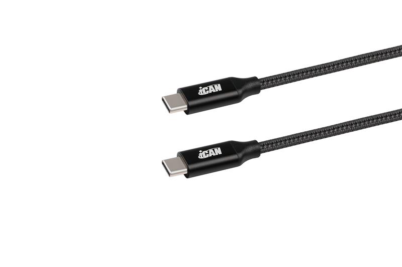 iCAN Premium USB Type-C to Type-C Cable, Fast Charging, 100W(20V/5A) , 480Mbps, Nylon Braided, M/M, 3FT, Black(Open Box)