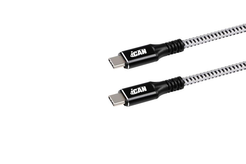 iCAN Premium USB 3.1 Gen 2 Type C to Type C Cable, PD, 100W(20V/5A) , 10Gbps, Nylon Braided, M/M, 3FT, Black & white