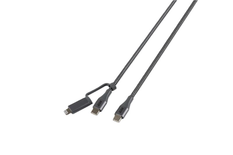 Câble iCAN MFi Type-C Mâle vers Type-C Mâle + Lightning Mâle, 6 pieds