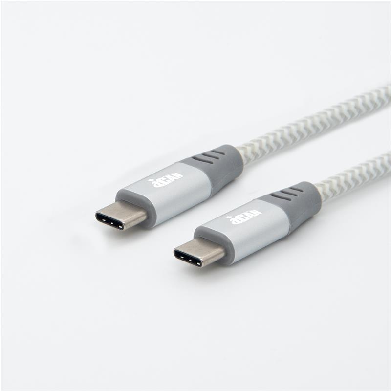 iCAN Premium 6ft USB3.1 Type-C to Type-C, 3A fast charging, Braided, Grey&White
