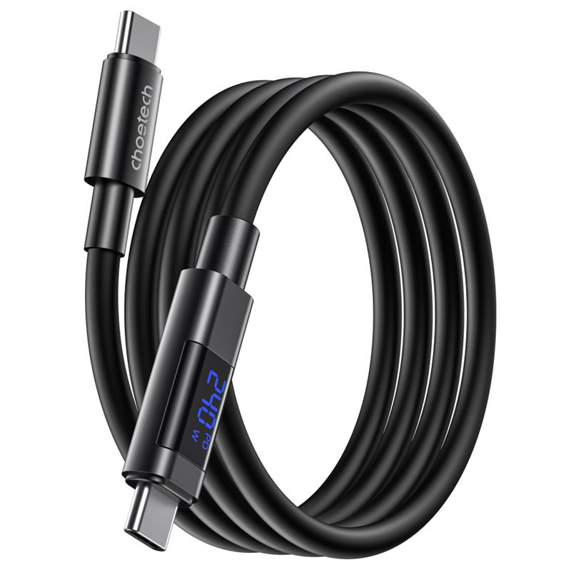 Type-C to Type-C Digital Silicone Cable, 100W, 480Mbps, 1.2m, Black