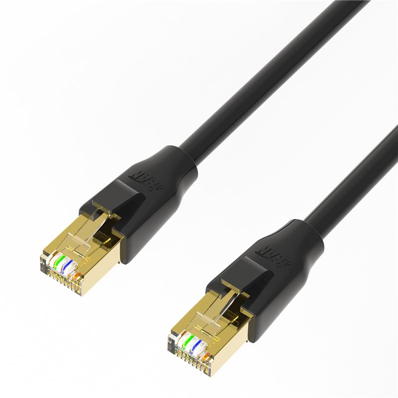 iCAN CAT7 Ethernet Patch Cable, High Speed 10Gbps 600MHz, Double Shielded S/FTP 26AWG, Gold Plated, 50FT, Black