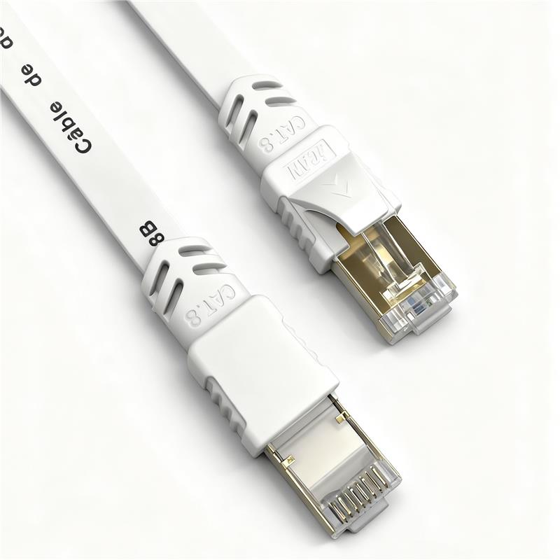 Câble Ethernet plat blindé iCAN CAT8, 40 Gbit/s, STP, 75 pieds, blanc