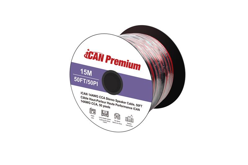 Câble de haut-parleur stéréo audio iCAN 14AWG CCA, 50 pieds
