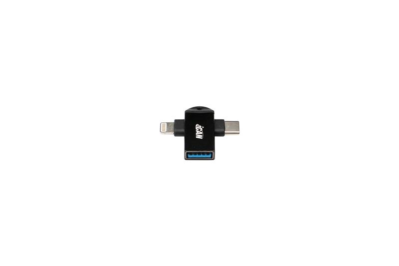 Adaptateur OTG 2 en 1 iCAN USB-A femelle vers Lightning et Type-C mâle