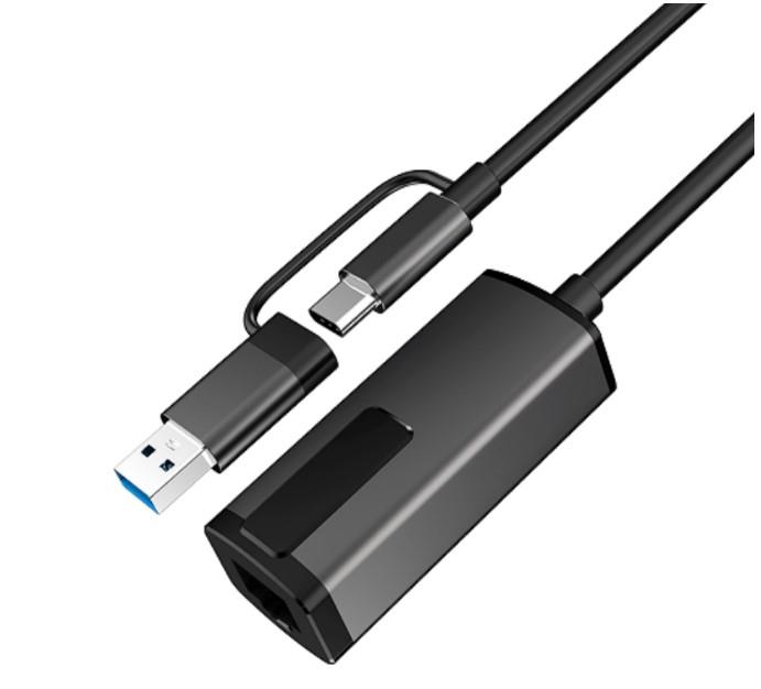 iCAN USB Type-C and USB-A to RJ-45 2.5G Aluminum Adapter, Black