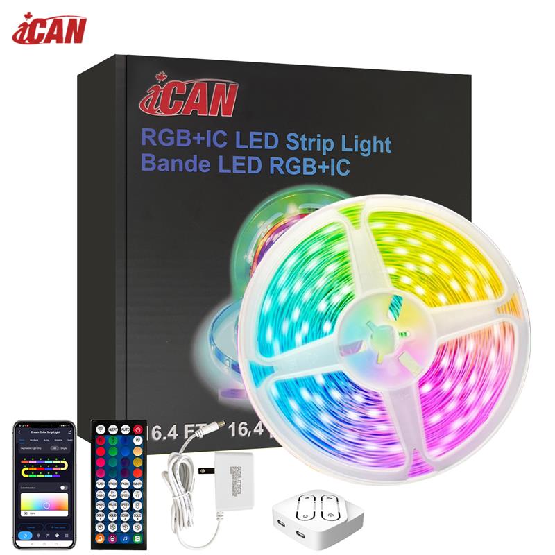iCAN Smart LED RGB+IC 16.4ft Strip Lights, Music Sync, APP Control.