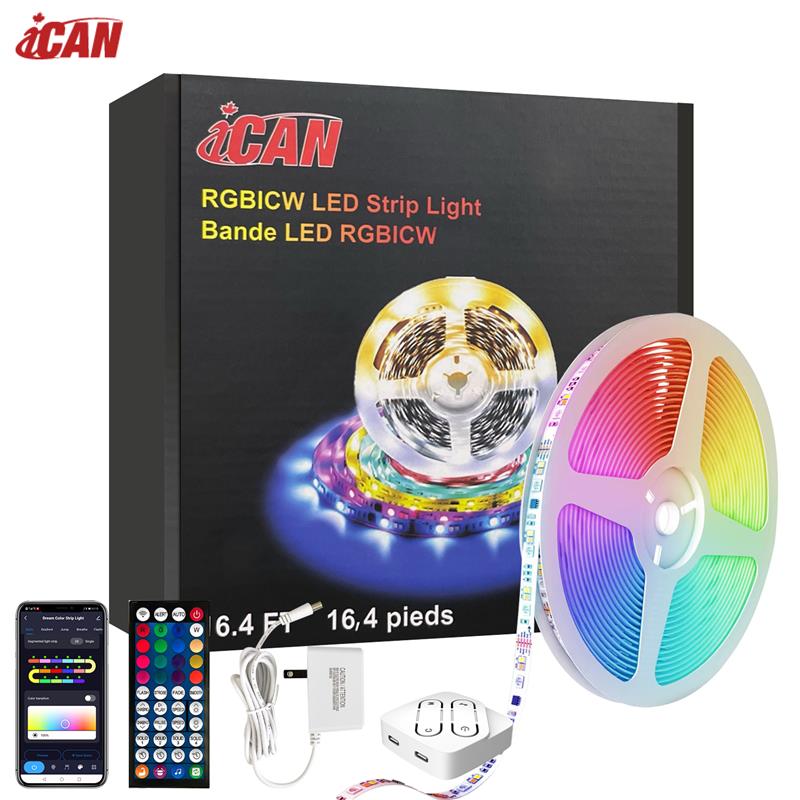 iCAN RGBICW LED 16.4ft Strip Lights, App Control, Music Sync.